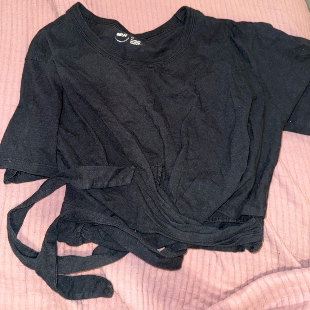 aerie Black Crewneck Crop Top